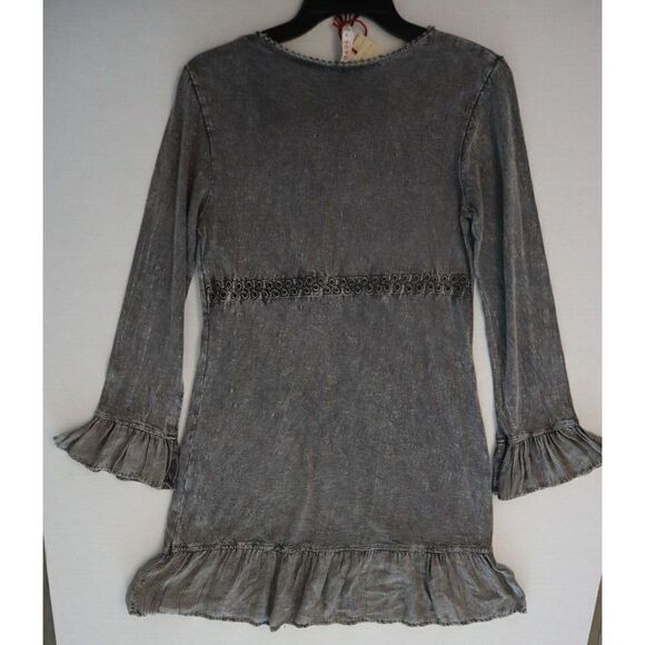 Anthropologie RAGA Women's Sz S Black Embroidered Ruffled Hem & Cuffs Dress - Picture 13 of 14